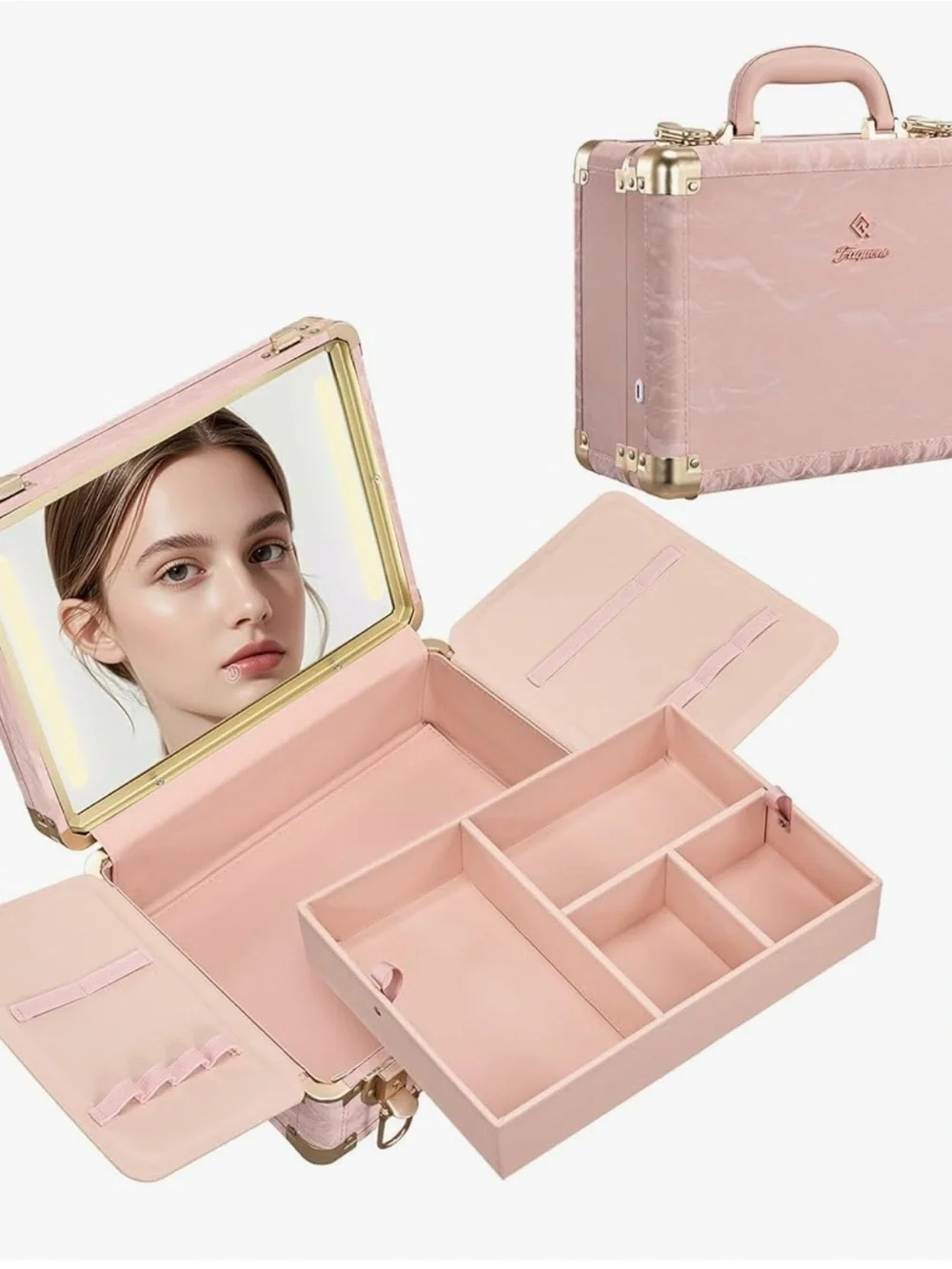Femonc Pink Structured Carry Case with Gold Hardware